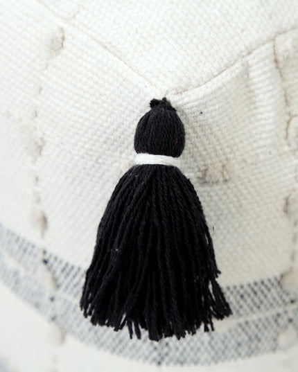 18" Black Cotton Striped Pouf Ottoman