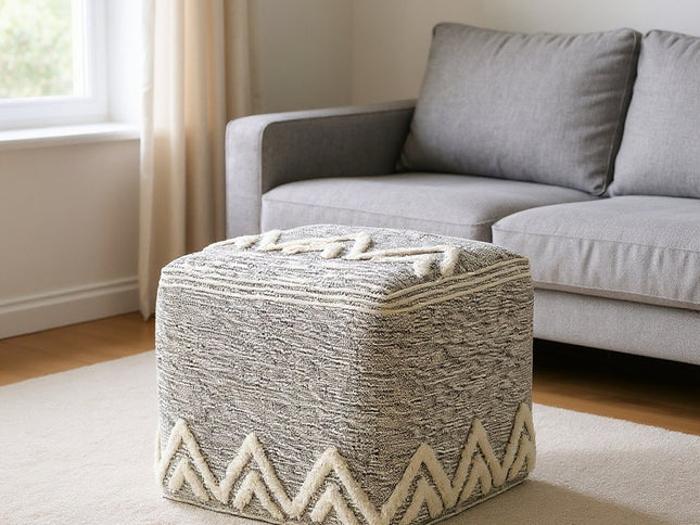 16" Gray Fabric Pouf Ottoman