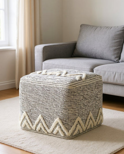 16" Gray Fabric Pouf Ottoman