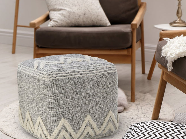 16" Gray Fabric Pouf Ottoman