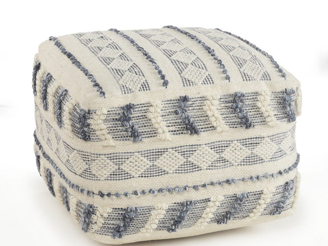 18" Blue Striped Pouf Ottoman