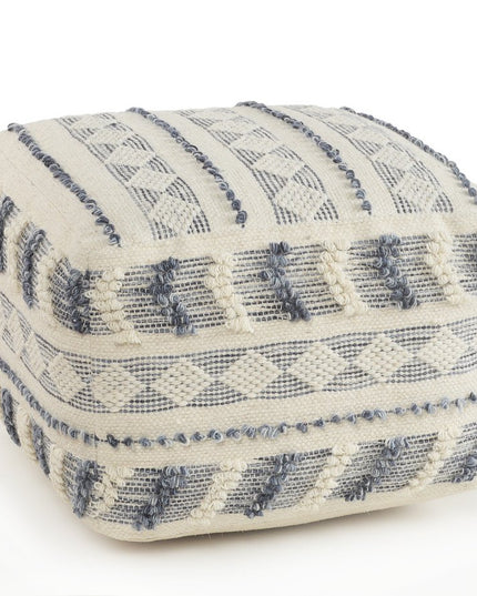 18" Blue Striped Pouf Ottoman