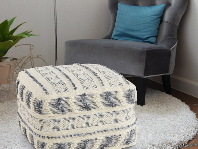 18" Blue Striped Pouf Ottoman