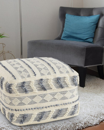 18" Blue Striped Pouf Ottoman