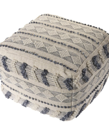 18" Blue Striped Pouf Ottoman