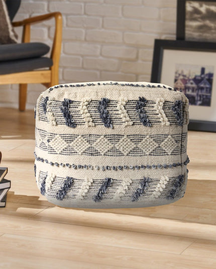 18" Blue Striped Pouf Ottoman