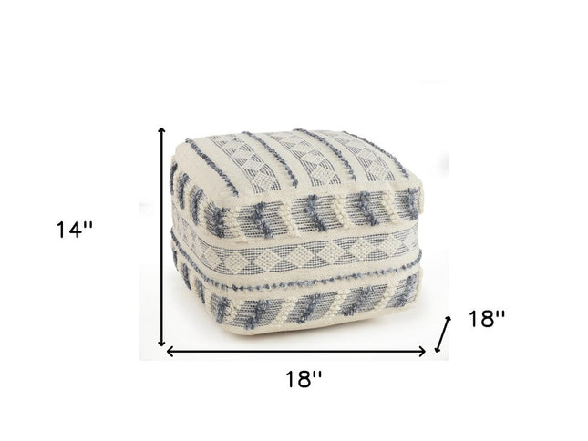 18" Blue Striped Pouf Ottoman