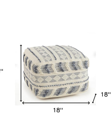 18" Blue Striped Pouf Ottoman