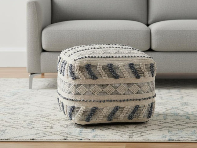 18" Blue Striped Pouf Ottoman