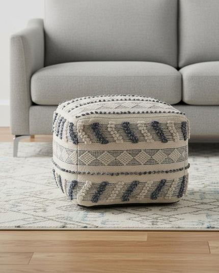 18" Blue Striped Pouf Ottoman