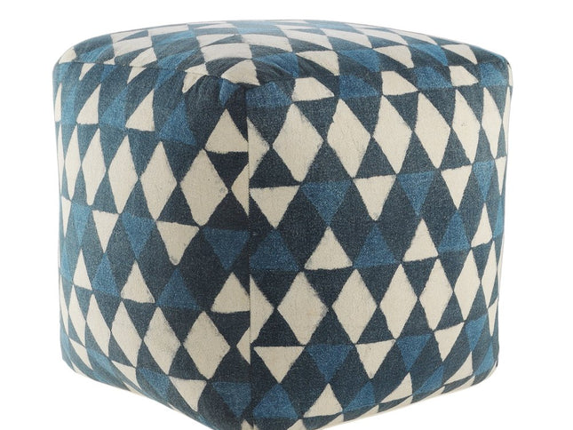 20" Blue Cotton Geometric Pouf Ottoman