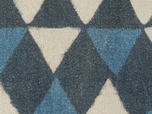 20" Blue Cotton Geometric Pouf Ottoman