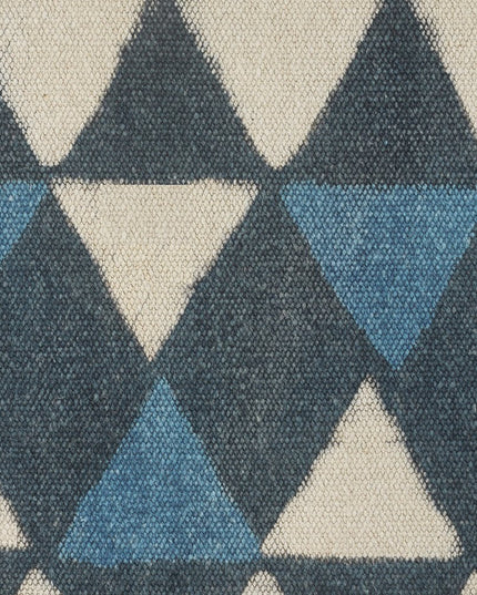 20" Blue Cotton Geometric Pouf Ottoman