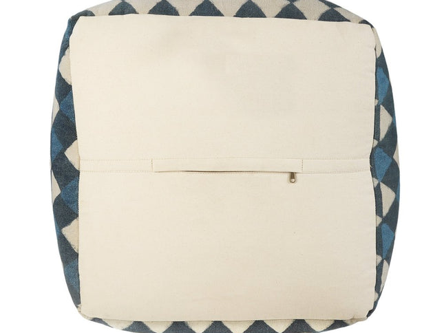 20" Blue Cotton Geometric Pouf Ottoman