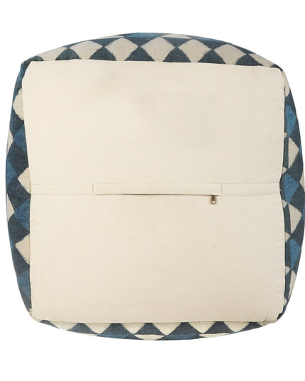 20" Blue Cotton Geometric Pouf Ottoman