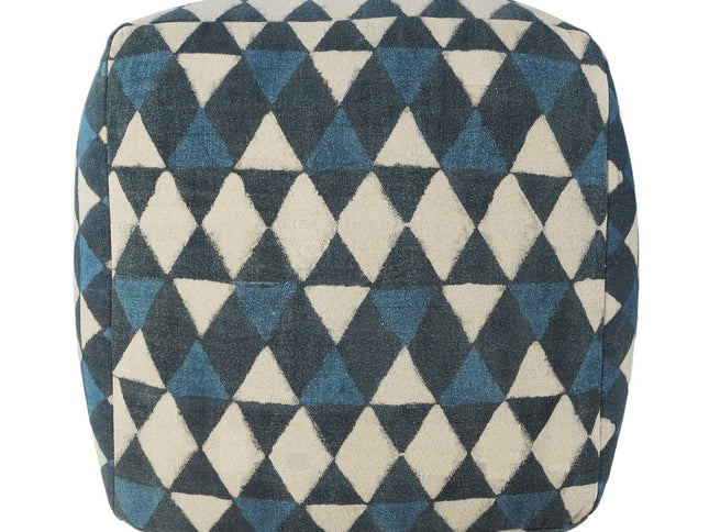 20" Blue Cotton Geometric Pouf Ottoman