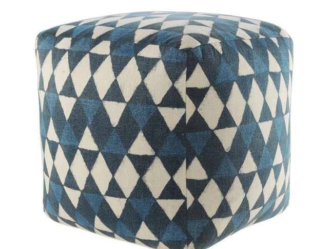 20" Blue Cotton Geometric Pouf Ottoman