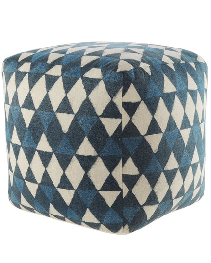 20" Blue Cotton Geometric Pouf Ottoman