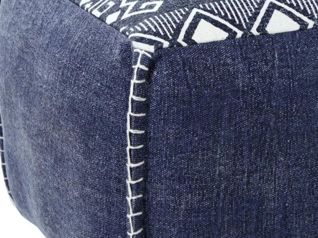 18" Blue Cotton Geometric Pouf Ottoman