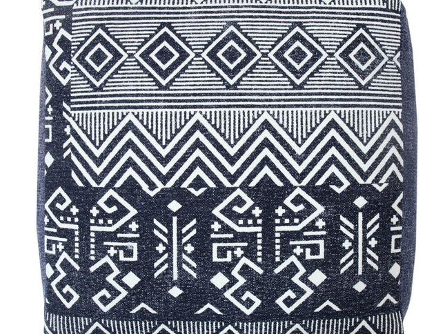 18" Blue Cotton Geometric Pouf Ottoman