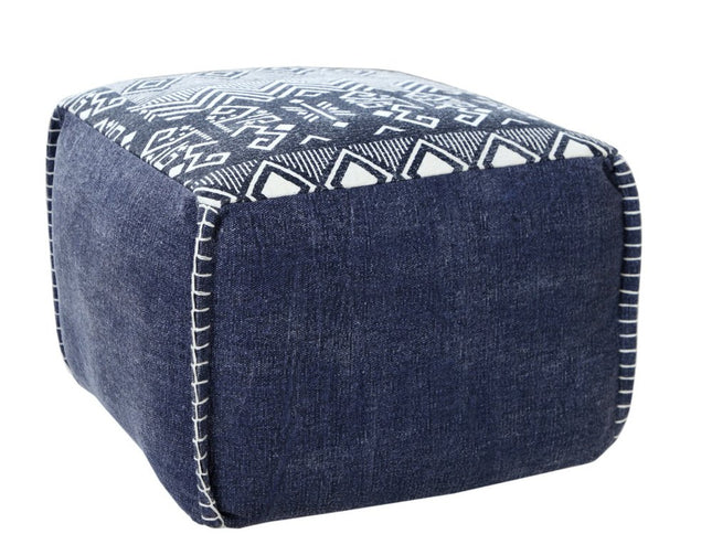 18" Blue Cotton Geometric Pouf Ottoman