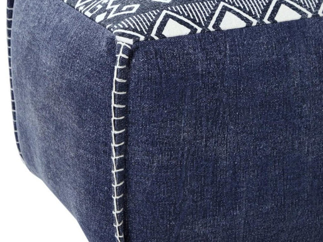 18" Blue Cotton Geometric Pouf Ottoman