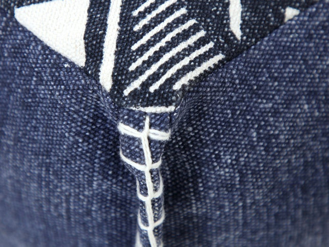 18" Blue Cotton Geometric Pouf Ottoman