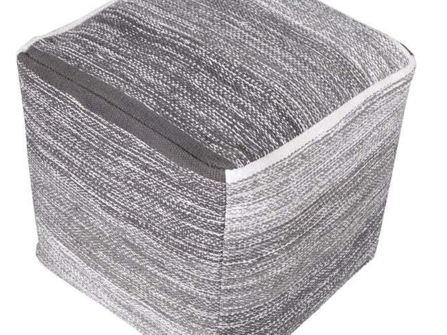 16" Gray Cotton Striped Pouf Ottoman