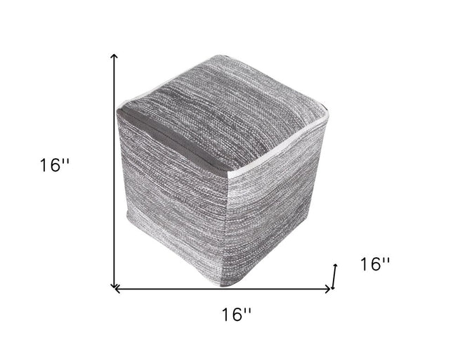 16" Gray Cotton Striped Pouf Ottoman