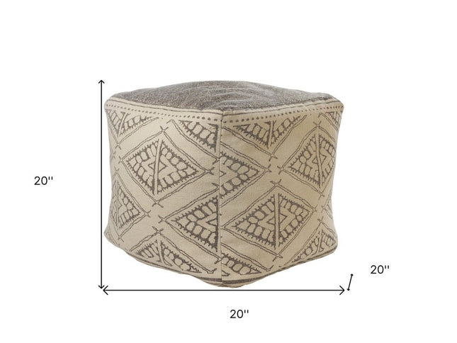 20" Beige Cotton Tribal Pouf Ottoman