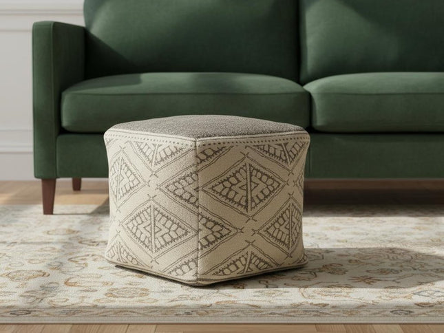 20" Beige Cotton Tribal Pouf Ottoman