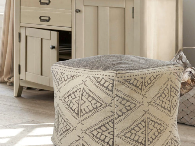 20" Beige Cotton Tribal Pouf Ottoman
