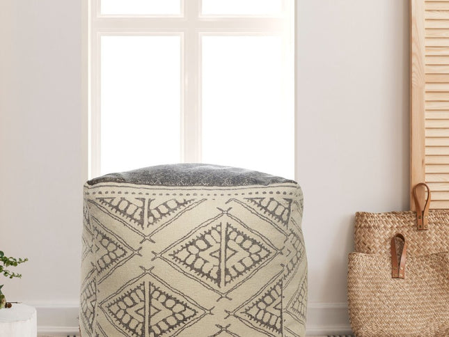 20" Beige Cotton Tribal Pouf Ottoman
