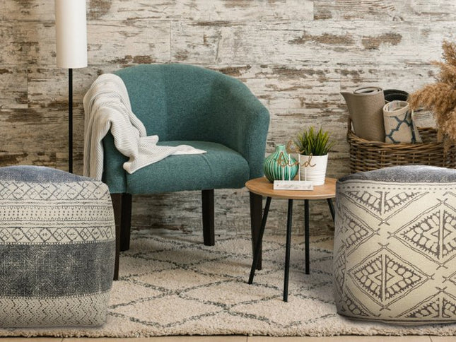 20" Beige Cotton Tribal Pouf Ottoman