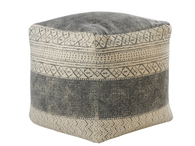 20" Cream Cotton Tribal Pouf Ottoman