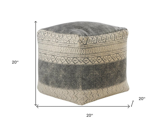 20" Cream Cotton Tribal Pouf Ottoman