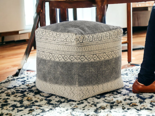 20" Cream Cotton Tribal Pouf Ottoman