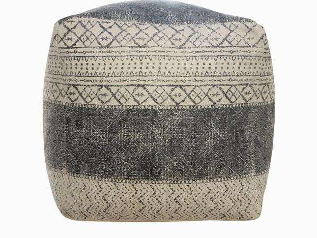 20" Cream Cotton Tribal Pouf Ottoman