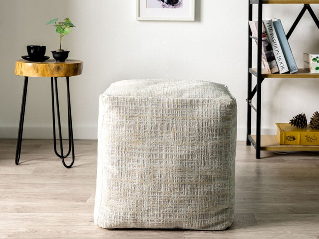 18" Beige Abstract Pouf Ottoman