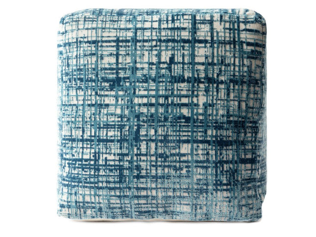 18" Beige Abstract Pouf Ottoman