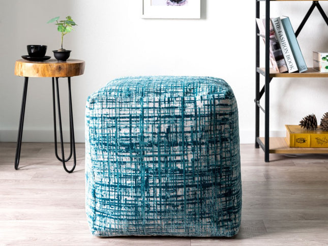 18" Beige Abstract Pouf Ottoman
