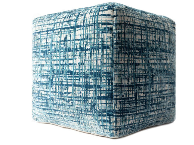 18" Beige Abstract Pouf Ottoman