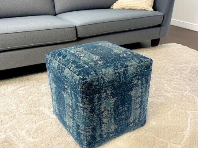 18" Blue Abstract Pouf Ottoman