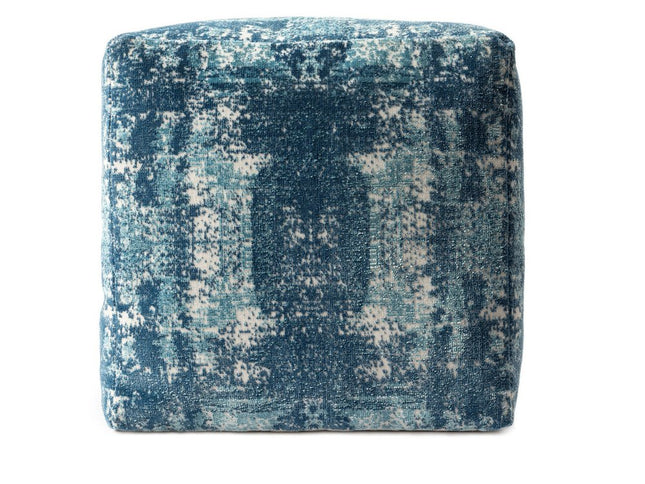 18" Blue Abstract Pouf Ottoman