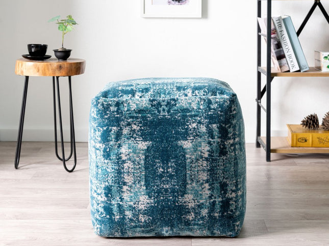 18" Blue Abstract Pouf Ottoman