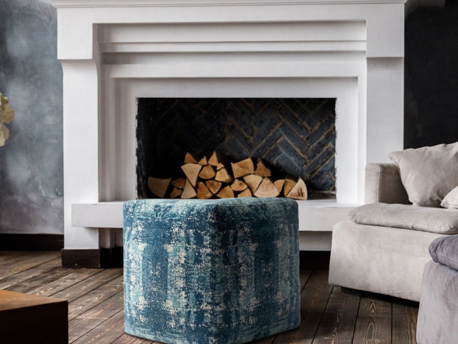 18" Blue Abstract Pouf Ottoman