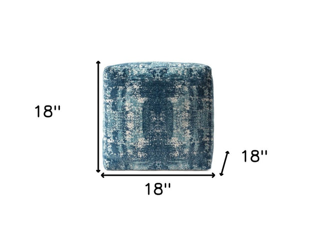 18" Blue Abstract Pouf Ottoman