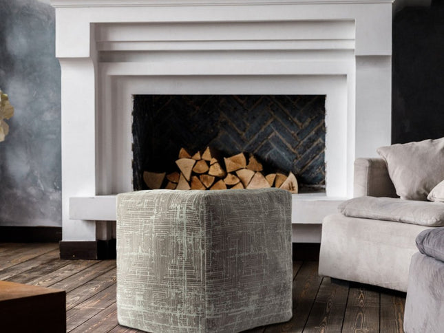 18" Gray Geometric Pouf Ottoman