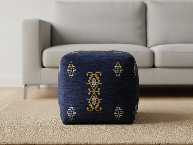 18" Blue Medallion Pouf Ottoman