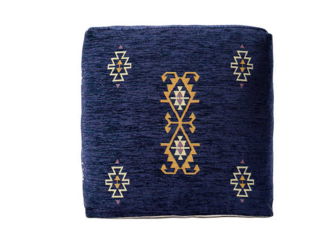 18" Blue Medallion Pouf Ottoman
